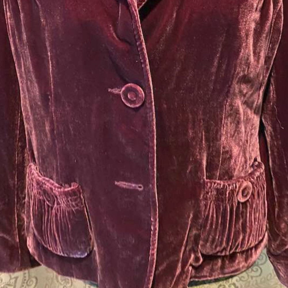 Tribal Burgundy Velour/Velvet, Silk-lined Blazer, 10 - Picture 2 of 4